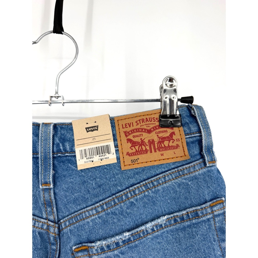 NEW Levis 501 Original High Rise Distressed Button Fly Denim Shorts Blue W25 - Picture 10 of 13